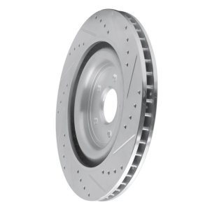 Jaguar XKR Brake Rotor (1) - Right Rear - R1 Concepts - Drilled & Slotted - Silver - `08-`09